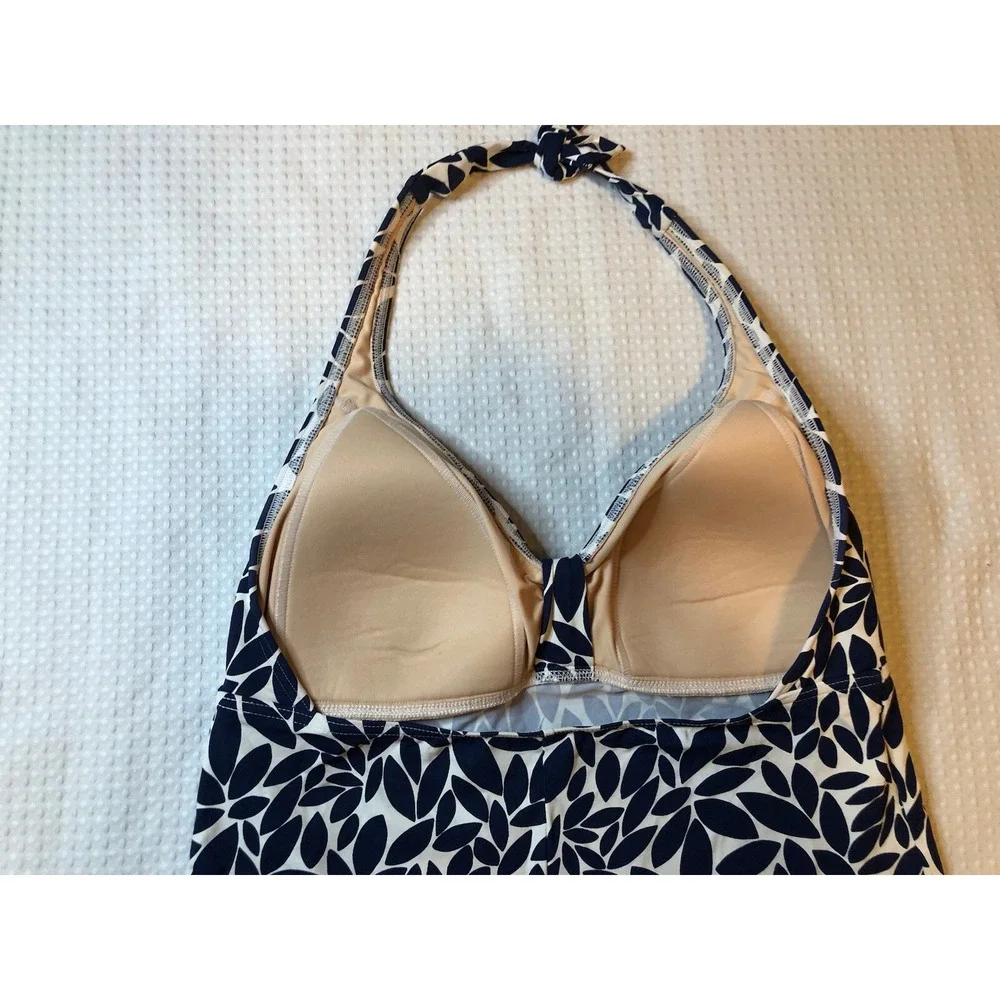 Lands End - Women's Tankini Size 12 - Navy Blue & White - Adjustable Tie @ Neck
